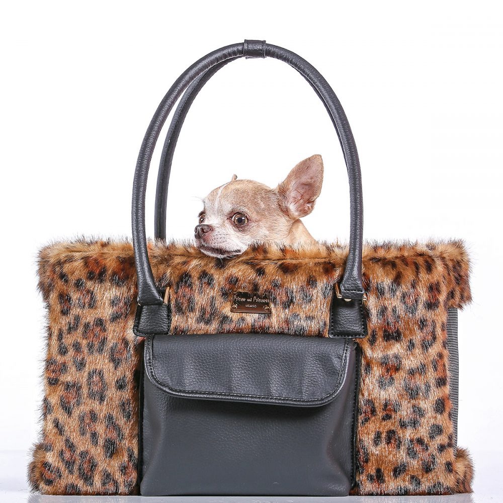 Designer Dog Travel Tote Leopard Faux Fur princeandprincessusa