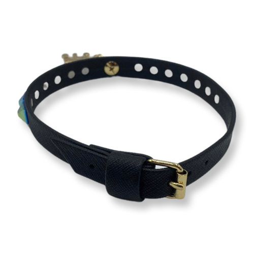 Fashion Collar and Chain Leash Set - Black with Metallic Studs