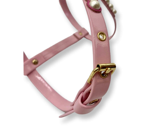 Fashion Dog Harness and Chain Leash Set - Pink with Pearls