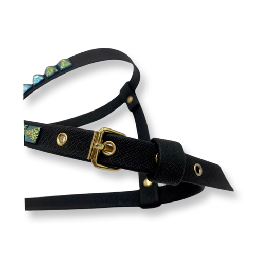 Fashion Dog Harness and Chain Leash Set - Black with Metallic Studs